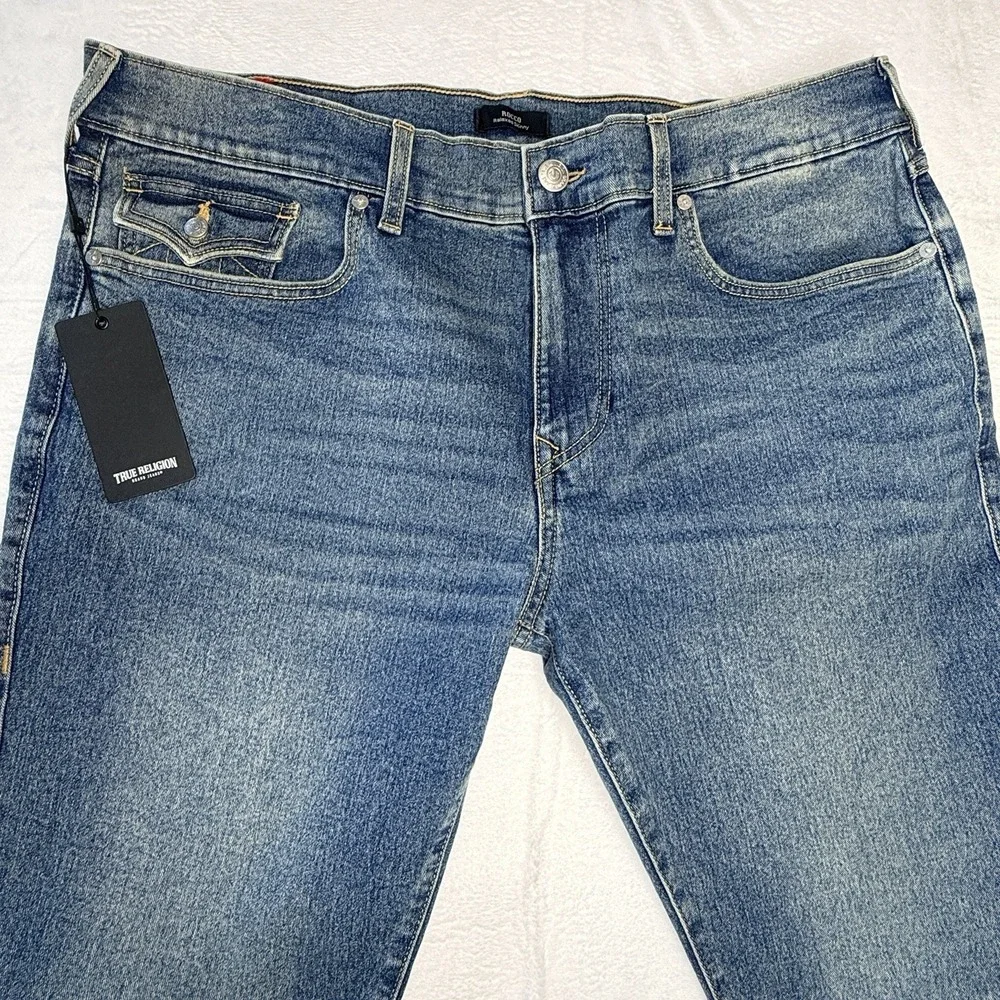 True‎ Religion Rocco Relaxed Skinny Jeans 38x32 Flap Pocket Y2K Medium Fog Wash
